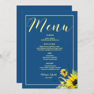 Menu classique mariage de tournesol bleu