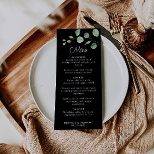 Menu classique minimaliste Eucalyptus Mariage noir