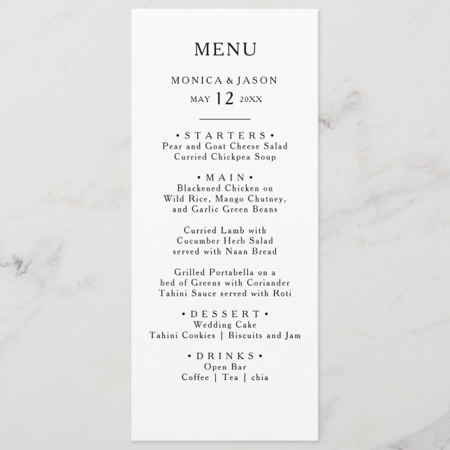 Menu Classique Minimaliste Mariage Dîner Menu (Devant)