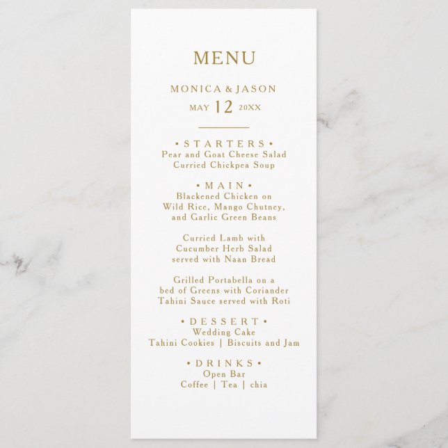 Menu classique minimaliste Mariage Gold Dinner Men (Devant)