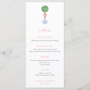 Menu Classique Topiary Pink Bow Baby Girl Baptism Party
