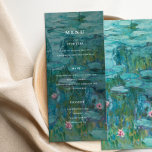 Menu Claude Monet Water Lilies Mariage<br><div class="desc">Menu mariage moderne avec typographie monographique minimaliste et arrière - plan de peinture Claude Monet Water Lys.</div>