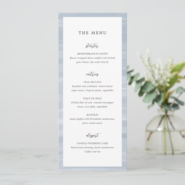 Menu Coastal Chic Muted Blue Mariage élégant (Debout devant)