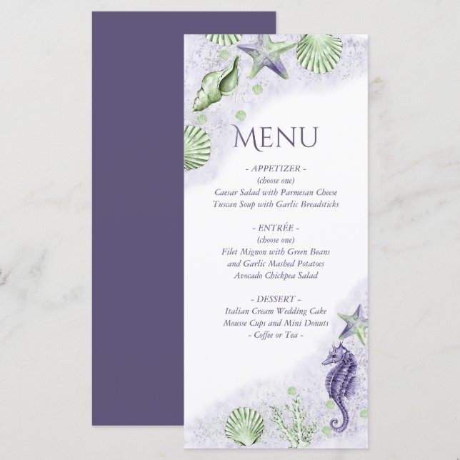 Menu Coastal Chic | Parti vert pourpre et citron vert (Devant / Derrière)