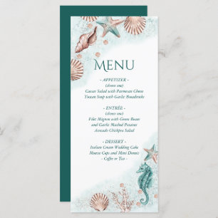 Menu Coastal Chic Turquoise Green et Coral Reef Party