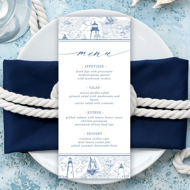 Menu Coastal Lighthouse Blue Toile Wedding (Créateur téléchargé)