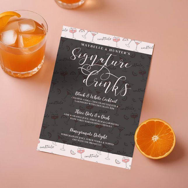 Menu Cocktail Boisson & Lunettes Signature Cocktail Boi (Cocktail Drink & Glasses Signature Cocktail Drinks Menu)