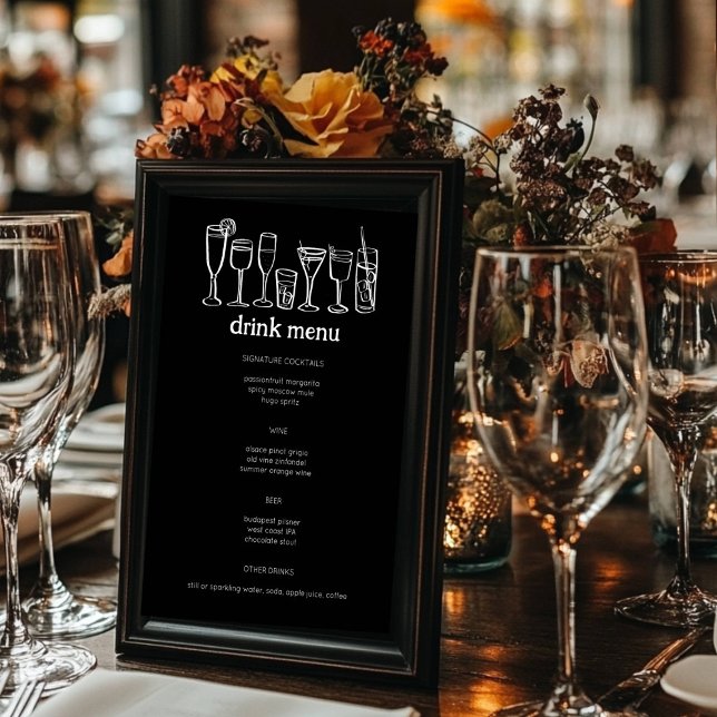 Menu Cocktails Doodle Sketch Modern B&W Boisson sur mes (Cocktails Doodle Sketch Modern B&W CUSTOM Drink Menu Birthday Party Wedding ENgagement Anniversary)