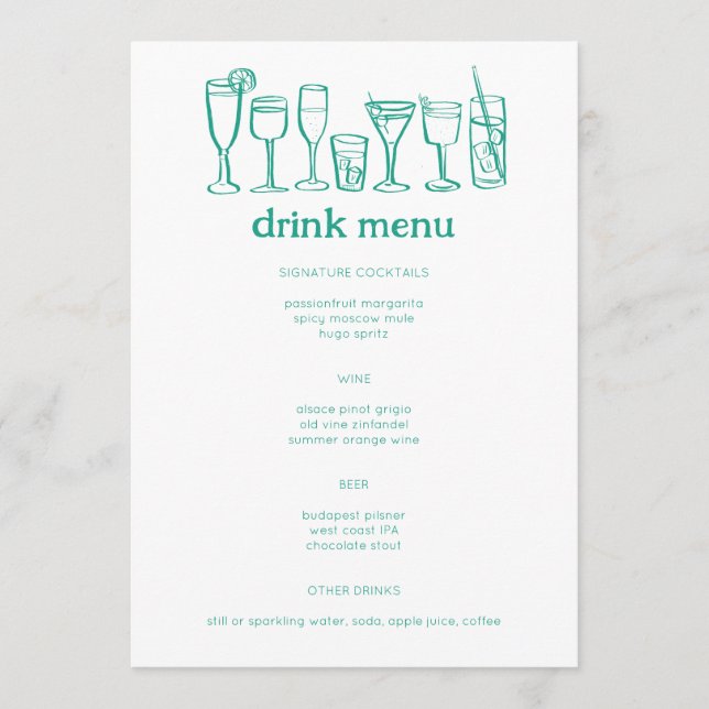 Menu Cocktails Doodle Sketch Modern CUSTOM Boire (Devant)