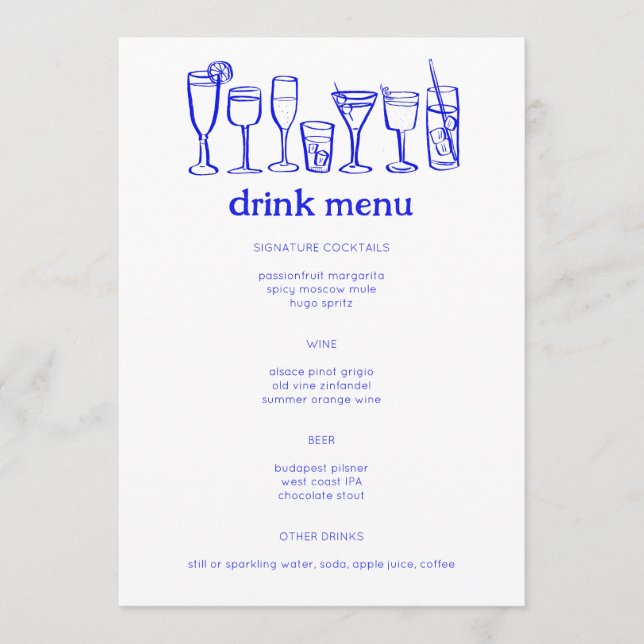 Menu Cocktails Doodle Sketch Modern CUSTOM Boire (Devant)