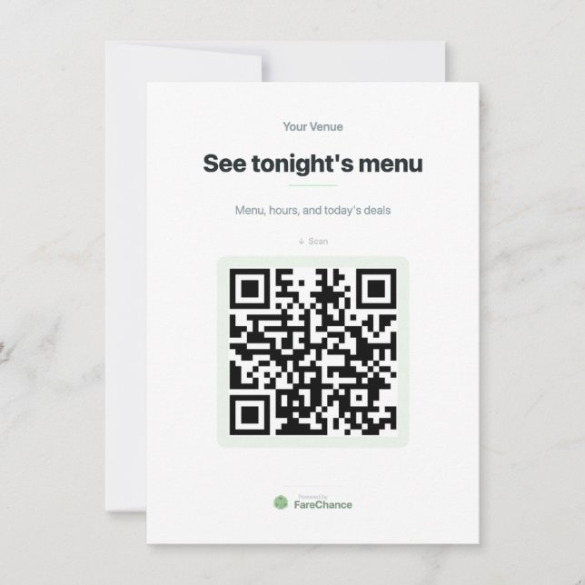 Menu Code QR Insérer une carte pour les restaurant (Devant)