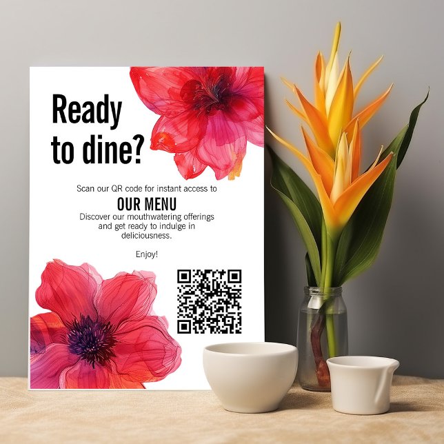 Menu Code QR Mariage Red Anemone Dreamscape (Stunning QR code Red Anemone Dreamscape Wedding Menu with custom text at the back.)