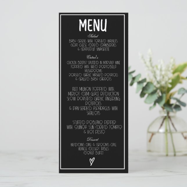 Menu Coeur minimaliste noir et blanc (Debout devant)