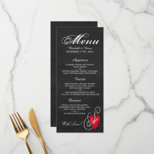 Menu Coeur vintage - Mariage de tableau de bord