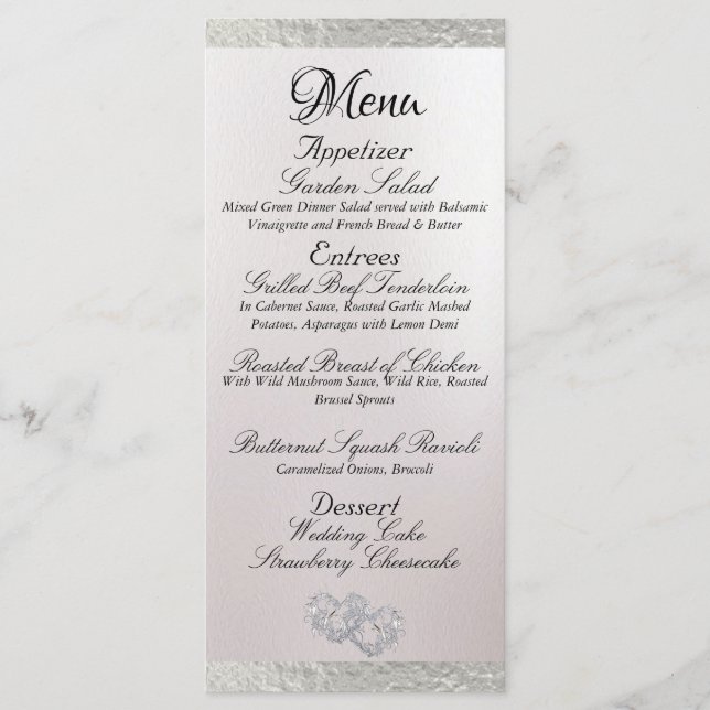 Menu Coeurs et monogramme - Mariage blanc/argent (Devant)