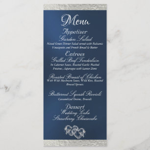 Menu Coeurs et monogramme - Mariage bleu/argent