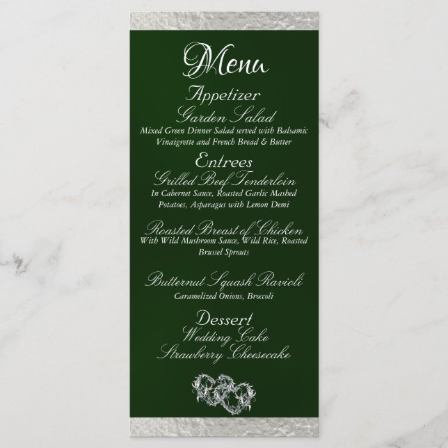 Menu Coeurs et monogramme - Mariage Emeraude/Argent (Devant)