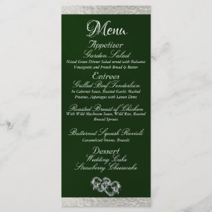 Menu Coeurs et monogramme - Mariage Emeraude/Argent