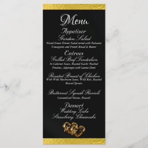 Menu Coeurs et monogramme - Mariage noir/or