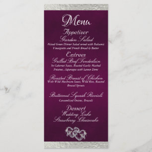Menu Coeurs et monogramme - Mariage violet/argenté