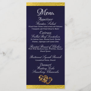 Menu Coeurs et monogrammes - Mariage bleu/or de la Mari