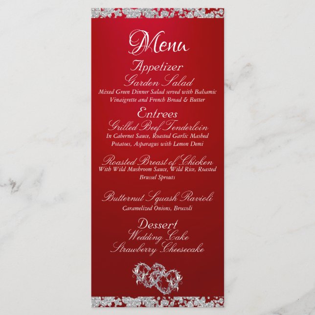 Menu Coeurs, Monogramme et Parties scintillant - Mariag (Devant)