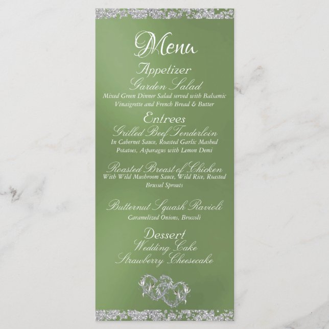 Menu Coeurs, Monogramme et Parties scintillant - Mariag (Devant)