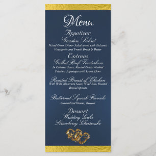 Menu Coeurs & Monogramme - Mariage bleu/or
