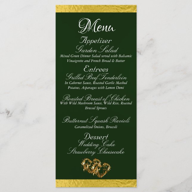 Menu Coeurs & Monogramme - Mariage Emerald/Gold (Devant)