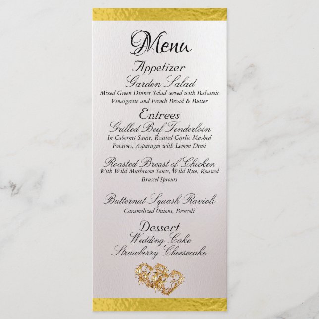 Menu Coeurs & Monogramme - Mariage Pearl/Or blanc (Devant)