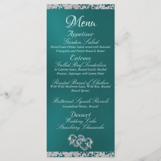 Menu Coeurs, Monogramme & Parties scintillant - Mariage (Devant)