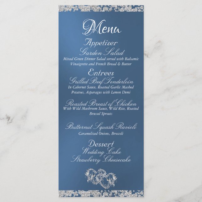 Menu Coeurs, Monogramme & Parties scintillant - Mariage (Devant)