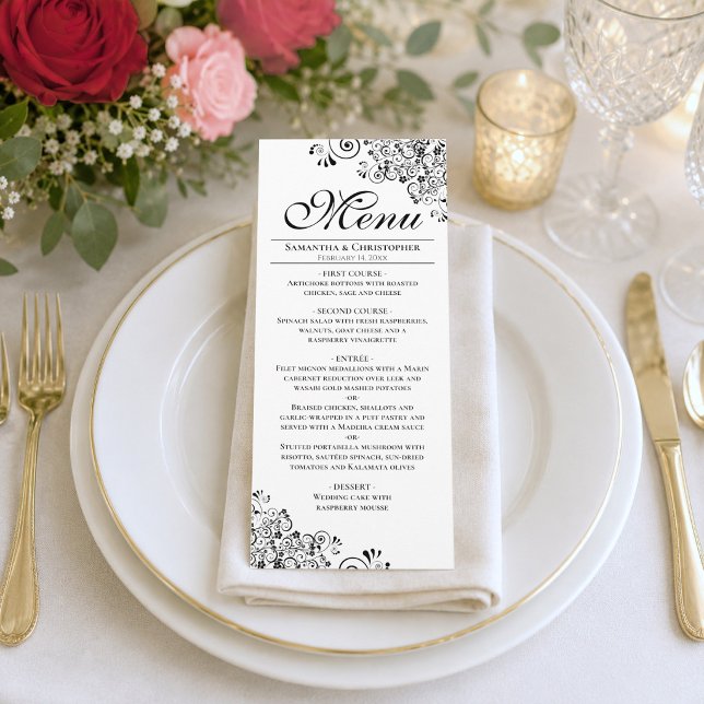 Menu Coins de mariage décoratifs noirs et blancs élégan (Créateur téléchargé)