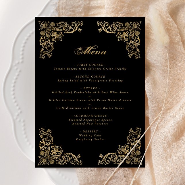 Menu Coins Ornés Mariage Noir Or (Créateur téléchargé)
