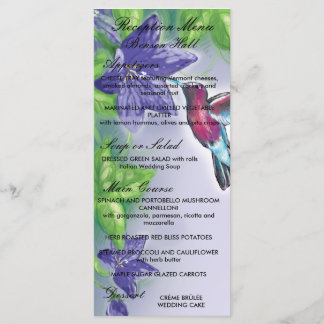 Menu colibri élégant fleurs violettes mariage