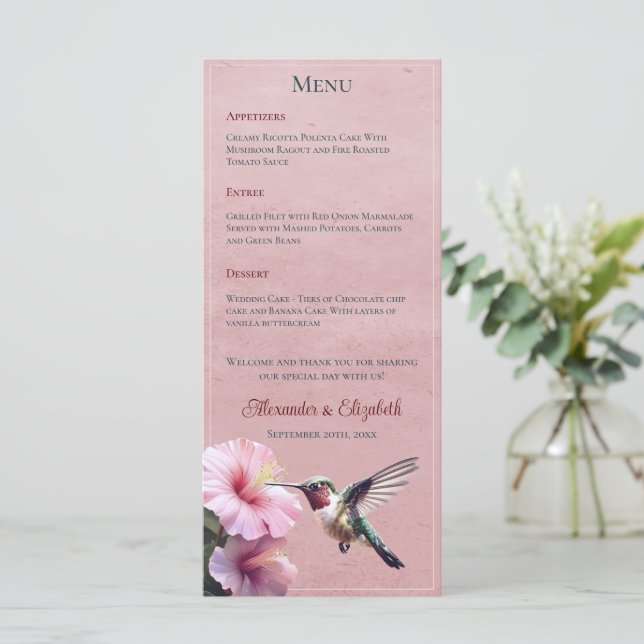 Menu Colibri et Hibiscus | Mariage rose (Debout devant)