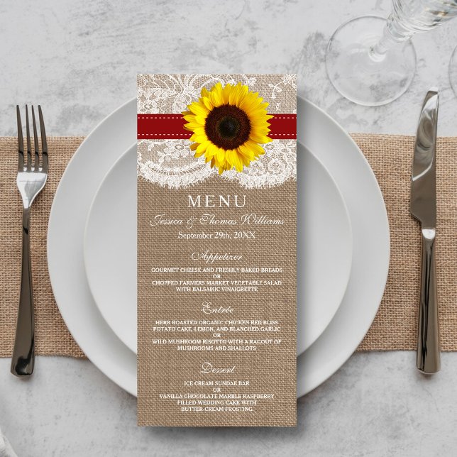 Menu Collection de Mariages de tournesol rustique - Rou (Créateur téléchargé)