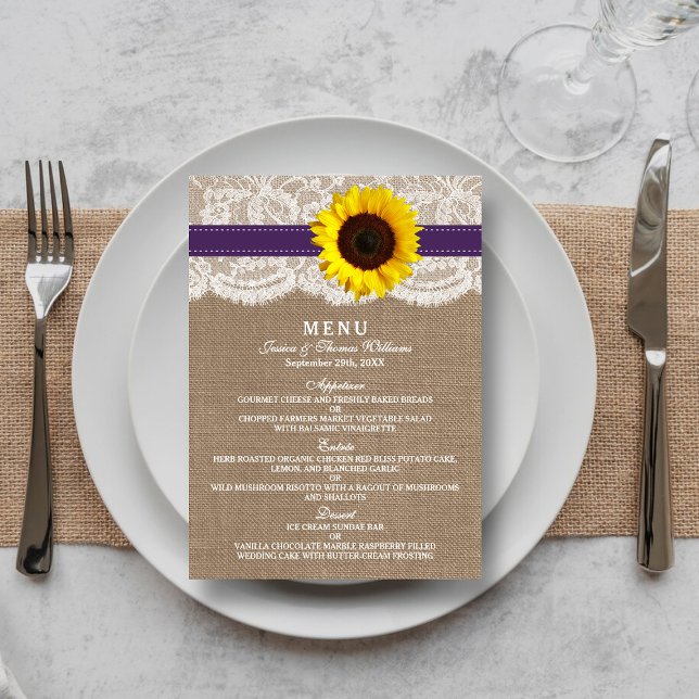Menu Collection de Mariages de tournesol rustique - vio (Créateur téléchargé)