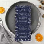 Menu Collection de Mariages floraux en argent et marine<br><div class="desc">Célébrez dans le style grâce à ces menus mariages modernes et très tendance. Le design est facile à personnaliser avec votre propre libellé et vos invités seront ravis quand ils verront ces menus fabuleux. Les éléments correspondants se trouvent dans la collection.</div>