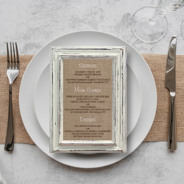 Menu Collection de Mariages Rustic White Frame & Burlap (Créateur téléchargé)