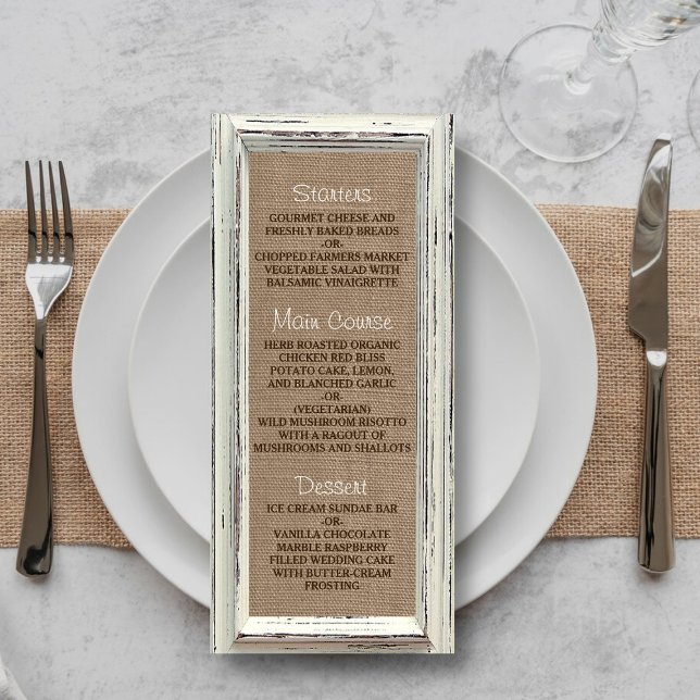 Menu Collection de Mariages Rustic White Frame & Burlap (Créateur téléchargé)