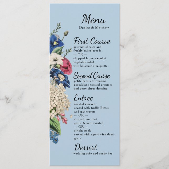 Menu Collection éternelle en bleu Omphalodes (Devant)