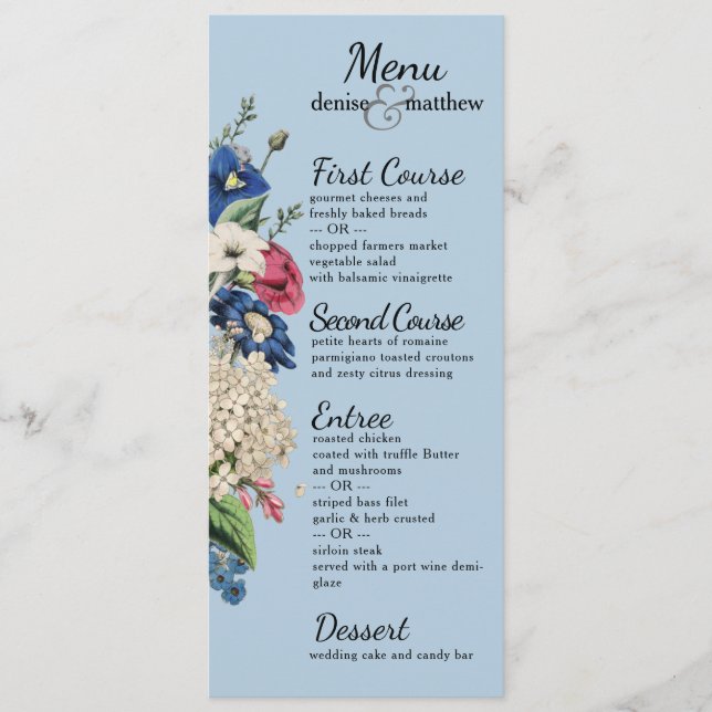 Menu Collection éternelle en bleu Omphalodes (Devant)