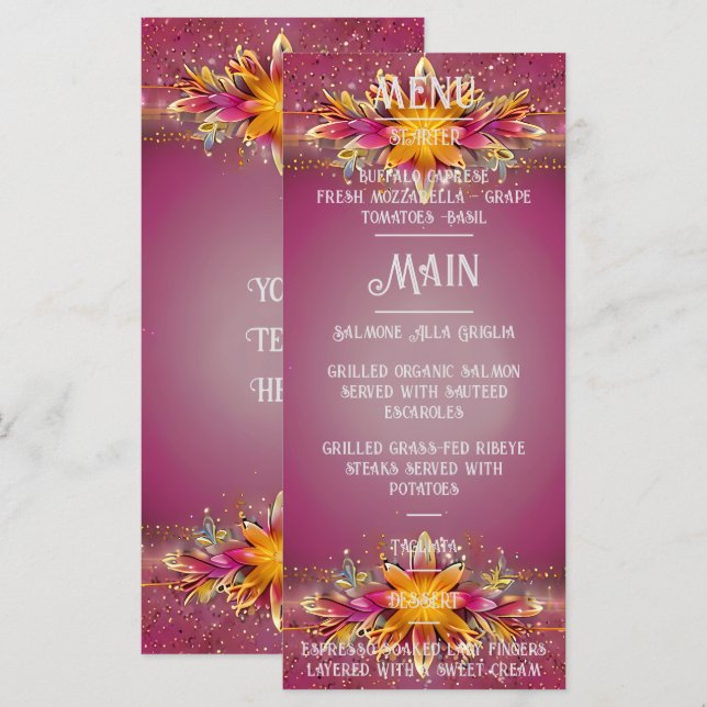 Menu Collection Mariage d'élégance florale rose (Devant / Derrière)