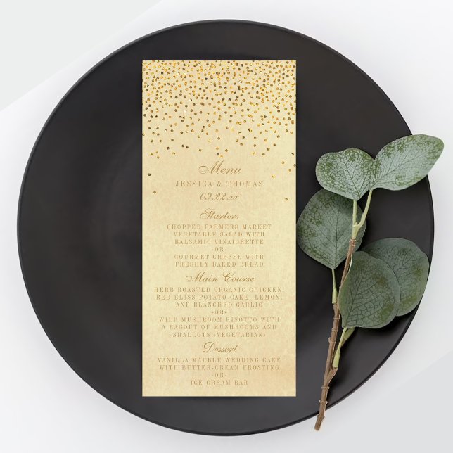 Menu Collection Vintage de Mariage Glam Gold Confetti (Créateur téléchargé)