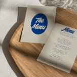 Menu Coloré Retro Lumineux Funky moderne Dîner Mariage<br><div class="desc">Un menu de dîner mariage moderne et coloré rétro et moderne. Ce qui présente un design modèle chic de boho vintage laiteux arrière - plan et la typographie bleue et vintage menu gras en bleu. Menu parfait et facile à éditer qui correspond à l'ensemble de la suite.</div>