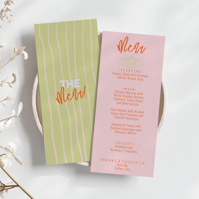 Menu Coloré rose orange manuscrit Mariage original (Créateur téléchargé)