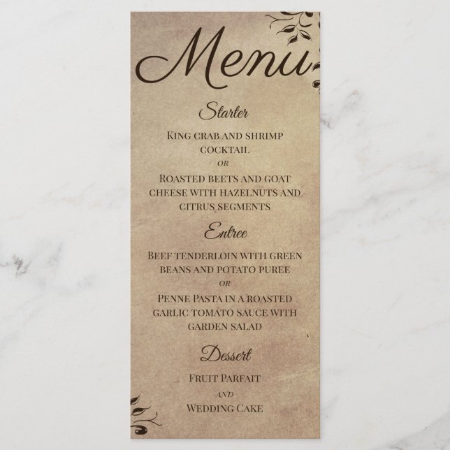 Menu Conception de parchemin élégant rustique en roulea (Devant)