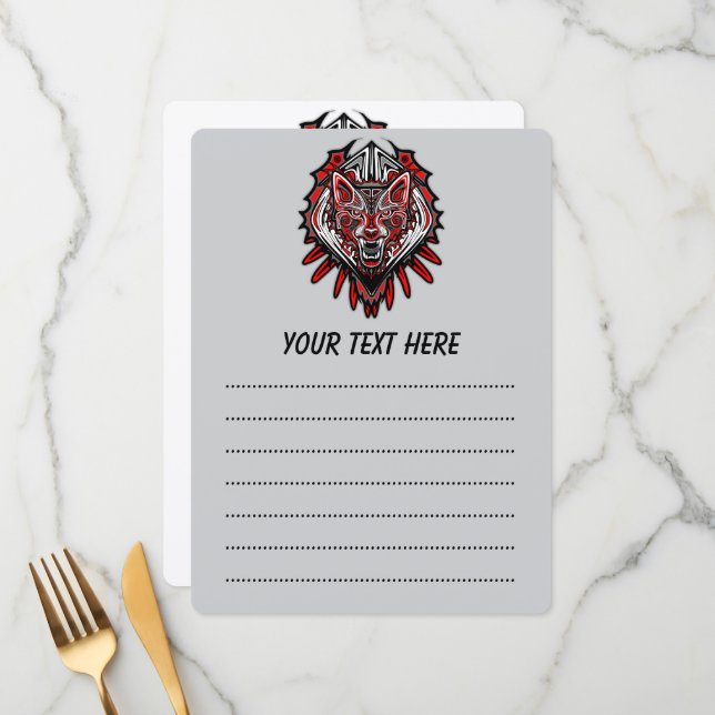 Menu Conception de totem tribal Haida Loup (Devant/Arrière en situation)