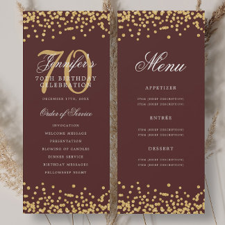 Menu Confettis Bordeaux Or Programme 70e Anniversa